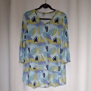 NorthStyle Light Blue Abstract Sail Boat V-Neck Tunic Size XL